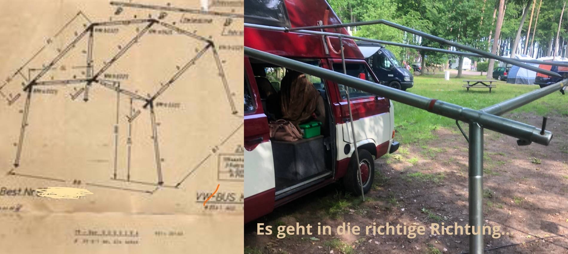 Aufbauanleitung T3 Vorzelt Westfalia mit Foto von den Zeltstangen