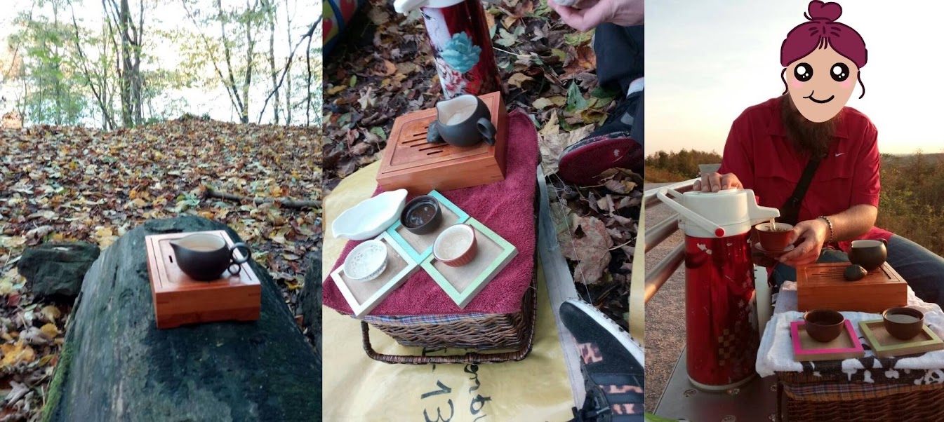 Tee trinken im Wald oder Park mit dem chinesischen Teebrett