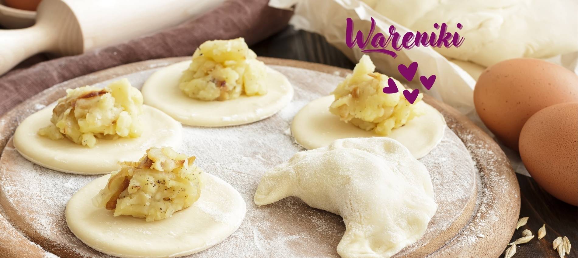 Ukrainische Wareniki mit Kartoffelfüllung in der Zubereitung